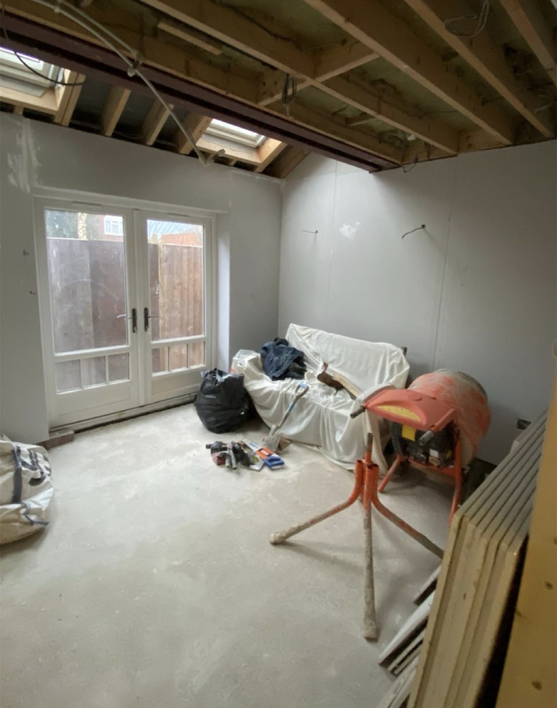 Extension interior plastered and ready for finishing