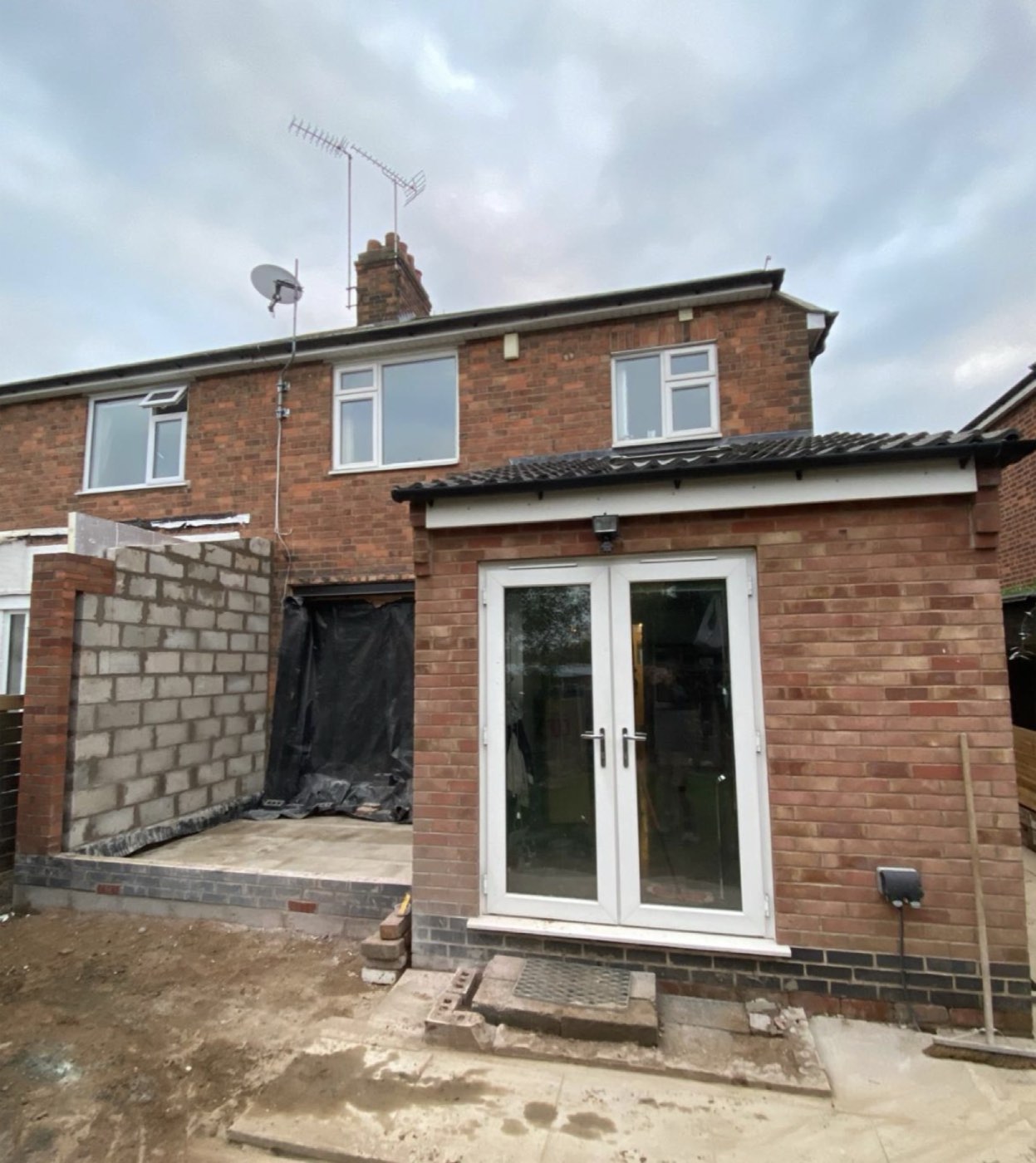 Completed rear extension in matching brick